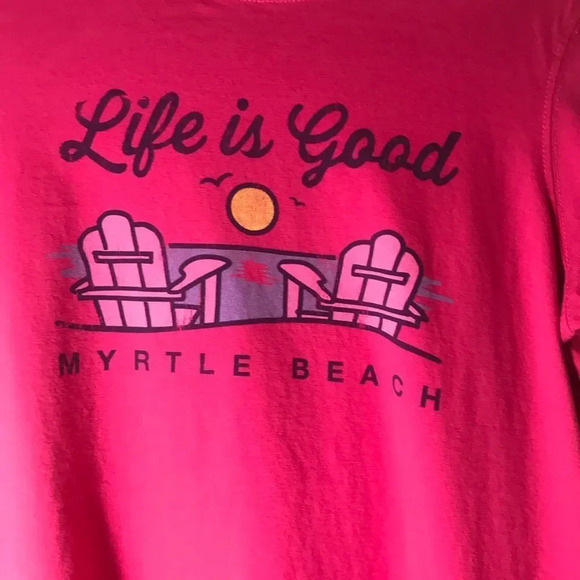 Life is Good Pink Crusher Tee‎ Size Small Myrtle Beach Barbie Pink Vacay Ocean S - Picture 2 of 7